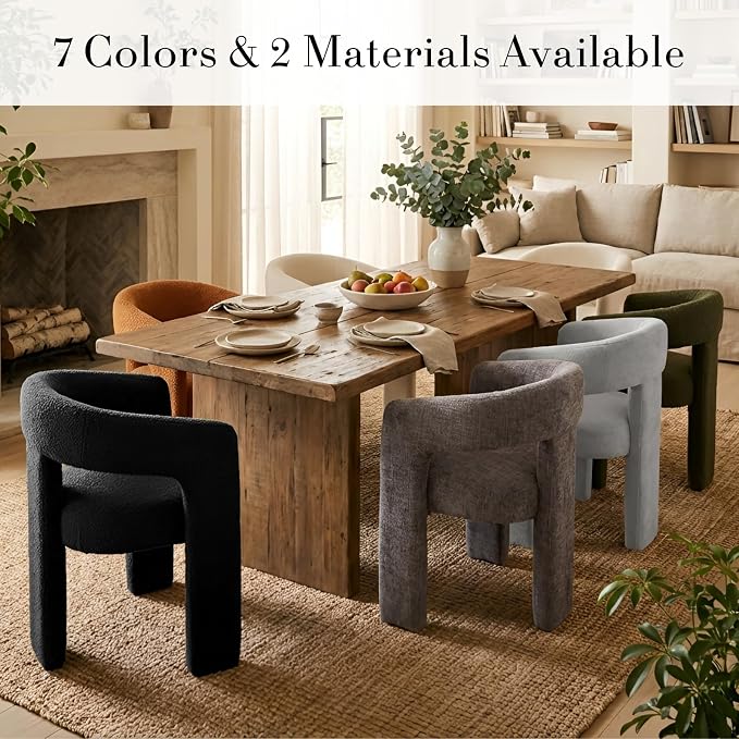 Modern Sherpa Dining Chairs Set of 4, Upholstered Barrel Chairs - Image 6