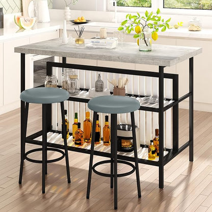 AWQM Kitchen Island with Seating & Storage Shelf, Faux Marble Island Table - Image 3