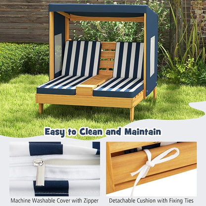 HONEY JOY Kids Chaise Lounge Chair Outdoor, Toddler Wood Double Pool Lounger - Image 5