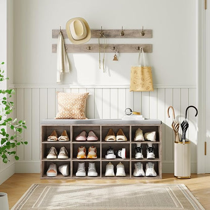 HOOBRO Shoe Storage Bench with Cushion, 39.4" L Entryway Bench with 12 Cubbies - Image 2