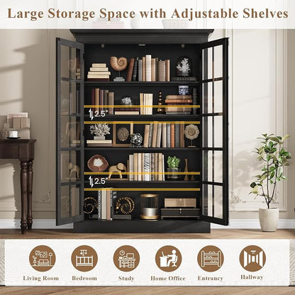 QUW Modern 65" Tall Display Cabinet, Farmhouse Curio Cabinets - Image 6