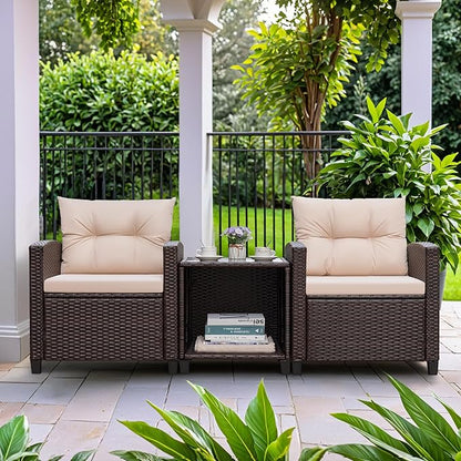 Greesum 3 Pieces Patio Furniture Sets Outdoor PE Rattan Wicker Chairs - Image 3