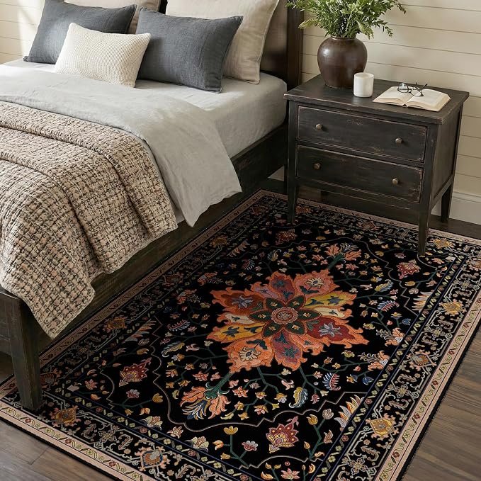 RELEANY Area Rugs 4'x6' Washable Non-Slip, Floral Vintage Distress Print - Image 3