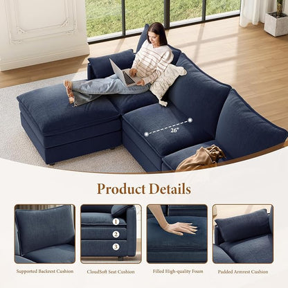 Vesgantti 142" U Shaped Sectional Couch, Comfy Cloud Modular Sectional Sofa - Image 4