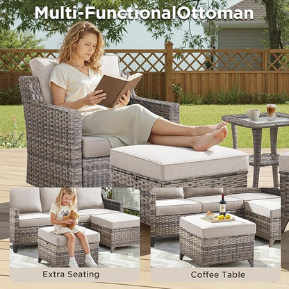 5 Pieces Outdoor Furniture-High Back Outdoor Wicker Couch Patio Chairs Set of 2 - Image 3