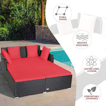 Tangkula Outdoor Rattan Daybed, Sunbed Wicker Furniture w/Spacious Seat - Image 8