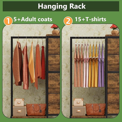HIGDBFE Dresser with Hanging Rack, 4 Drawers Small Closet - Image 5
