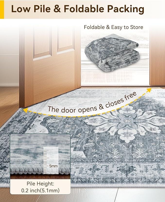 RELEANY Area Rugs 8'x10' Washable Non-Slip, Floral Vintage Distress Print - Image 6