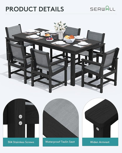 SERWALL Patio Dining Sets for 6, Outdoor HDPE Dining Set - Image 5