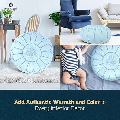Marrakesh Gallery Genuine Leather Round Pouf Unstuffed - Image 10