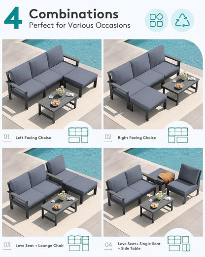SERWALL Outdoor Sectional Sofa Set, 5-piece Outdoor Modula Couch Set - Image 5