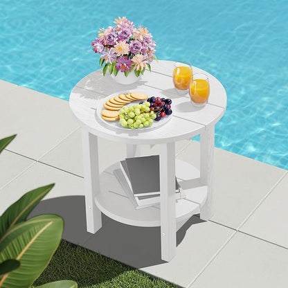 SERWALL Round Outdoor Side Table Set of 2, HDPE Small Adirondack Double End - Image 11
