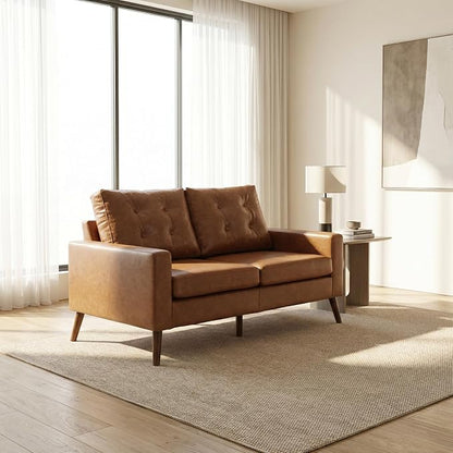 HNY Mid Century Modern 53" Loveseat Sofa, Comfy Upholstered Button Tufted Faux - Image 9