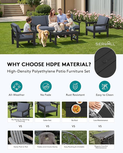 SERWALL HDPE Patio Conversation Set, 6-piece Sectional Outdoor Furniture Set - Image 3