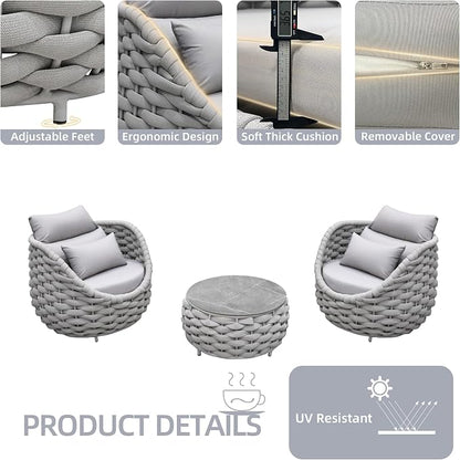 TWT 3 Pieces Aluminum Patio Furniture Set, Hand Woven Textilene Rope Outdoor - Image 3