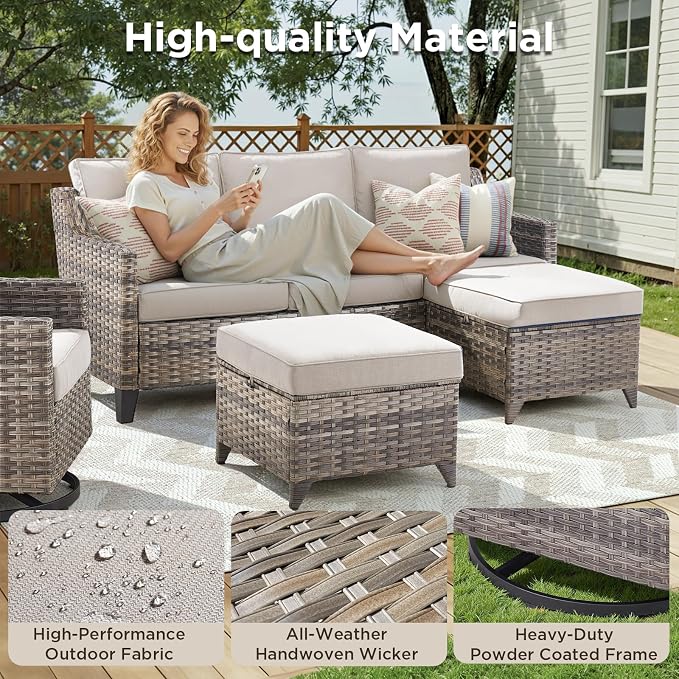 14 Piece Patio Furniture Set-High Back Outdoor Furniture Set Sectional Sofa - Image 3