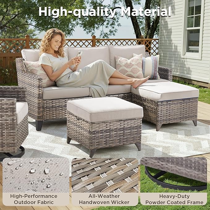 9 Piece Patio Furniture Set-All Weather Outdoor Conversation Sets Sectional Sofa - Image 3