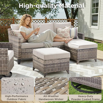 6 Piece Outdoor Patio Wicker Furniture Sets-High Back Outdoor Conversation Set - Image 3