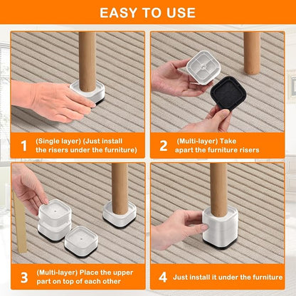 shouwuhho 24 Pack Furniture Risers Adjustable Bed Risers Heavy Duty Lifts - Image 7