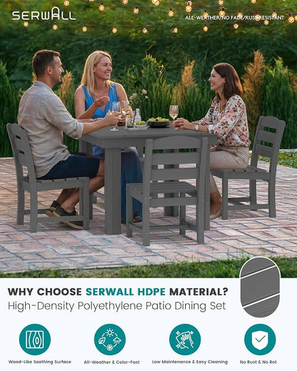 SERWALL Outdoor Dining Set for 4, HDPE Square Table and Chairs Set All Weather - Image 2