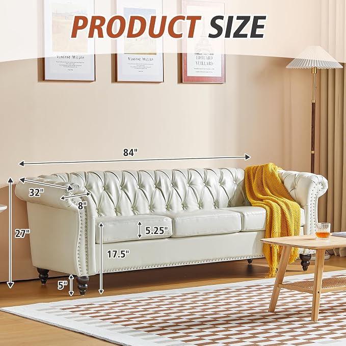 ORRD 2 Pieces Living Room Set, Chesterfield Faux Leather Sofa Loveseat Couch - Image 3
