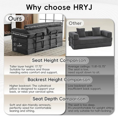 5-in-1 Convertible Sofa Bed, Corduroy Futon Couch Sleeper - Image 4