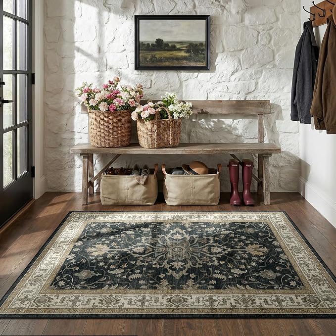 RELEANY Area Rugs 3'x5' Washable Non-Slip, Floral Vintage Distress Print - Image 2