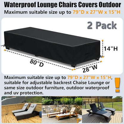 Waterproof Patio Lounge Chair Cover 2 Pack Outdoor Chaise Lounge Covers 600D - Image 2