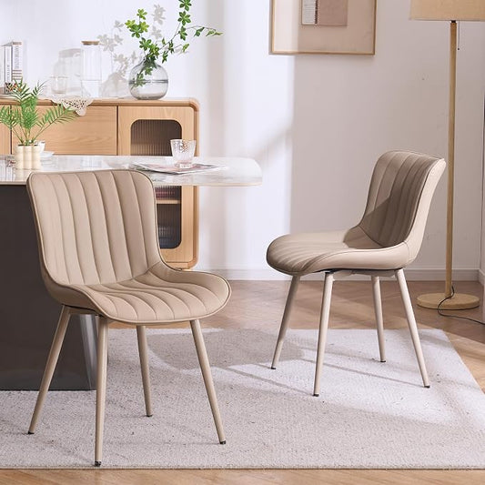 YOUNUOKE Mid-Century Modern Dining Chairs Set of 2, Khaki PU Leather by YOUNUOKE