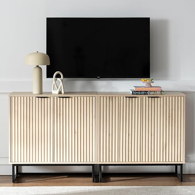 EYYTHUNG Fluted Cabinets with Storage Set of 3, Sideboard Buffet Cabinet with - Image 8