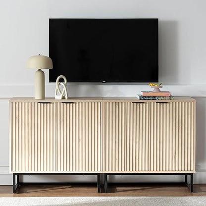 EYYTHUNG Fluted Cabinets with Storage Set of 3, Sideboard Buffet Cabinet with - Image 8