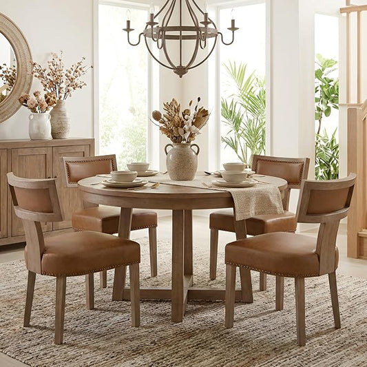 HNY Mid Century Modern Dining Chairs Set of 4, Farmhouse PU Leather Upholstered by HNY