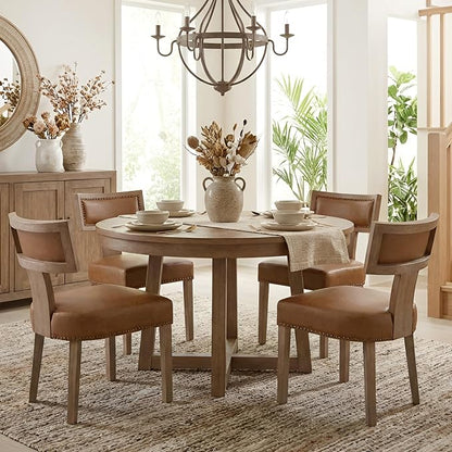 HNY Mid Century Modern Dining Chairs Set of 6, Farmhouse PU Leather Upholstered - Image 7