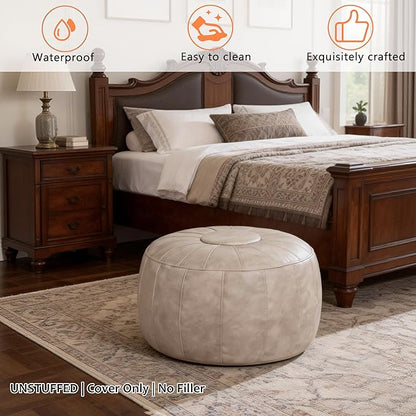 Thgonwid Unstuffed Moroccan Storage Pouf Foot Stool Ottoman Seat Handmade Faux - Image 6