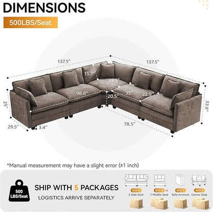 113'' V Shaped Cloud Sectional Sofa, Oversized Deep Seat Couches - Image 2