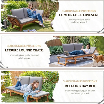 Devoko Outdoor Couch Acacia Wood Patio Couch - Image 3