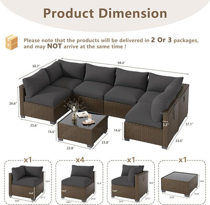 LOUVIXA 7 Piece Outdoor Patio Furniture Set, Outdoor Sectional Sofa, Wicker - Image 2