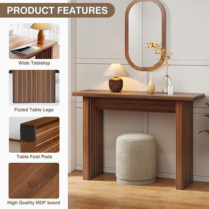 AVZEAR Mid Century Narrow Entryway Console Table, 43.3" Fluted Wood Couch Table - Image 4