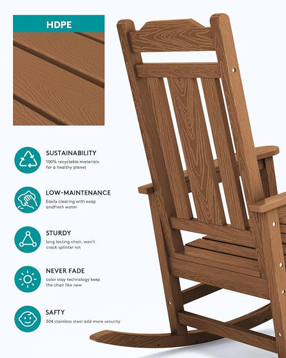 SERWALL Oversized Rocking Chair Set of 4 Outdoor, HDPE Outdoor Rocking Chair - Image 5
