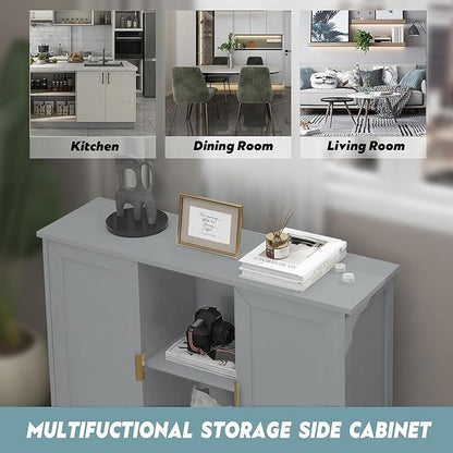 TaoHFE Grey Kitchen Pantry, Modern Wooden Small Credenza Sideboard Coffee - Image 3