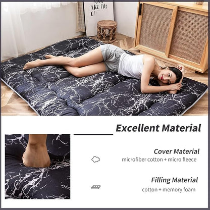 MAXYOYO Black Marble Printed Japanese Futon Floor Mattress, Thicken Sleeping - Image 4
