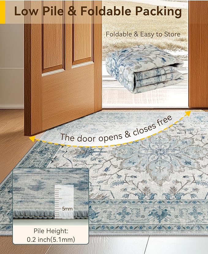 RELEANY Area Rugs 9'x12' Washable Non-Slip, Floral Vintage Distress Print - Image 5