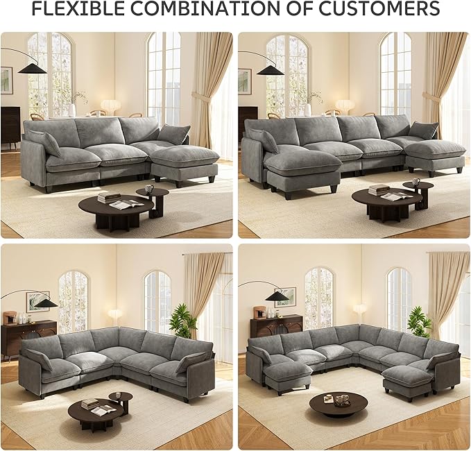Ihanherry 141" Oversized V-Shaped Modular Sectional Couch, 9-Seater Cloud Sofa - Image 6