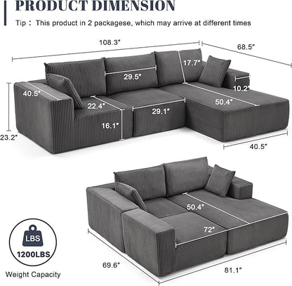 Weture 108” Modular Sectional Sofa, Cloud Sectional Couch - Image 3
