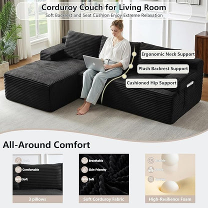 96" Cloud Sectional Couch with L-Shape Chaise, Modular Comfy Sofa Chaise Longue - Image 3