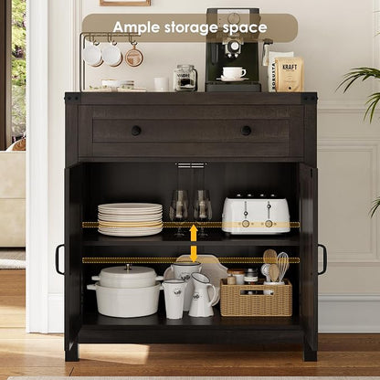 HOSTACK Coffee Bar Cabinet, Kitchen Storage Cabinet, Modern Farmhouse Buffet - Image 5