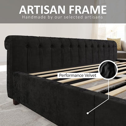 AMERLIFE King Size Platform Bed Frame, Velvet Upholstered Sleigh Bed - Image 7