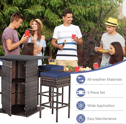 Tangkula 5 Piece Outdoor Rattan Bar Set, Patio Bar Furniture - Image 8