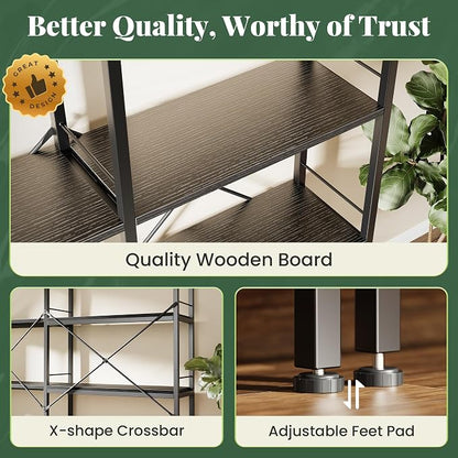 Huuger 5 Tier Bookshelf, L Shaped Corner Bookshelf - Image 5