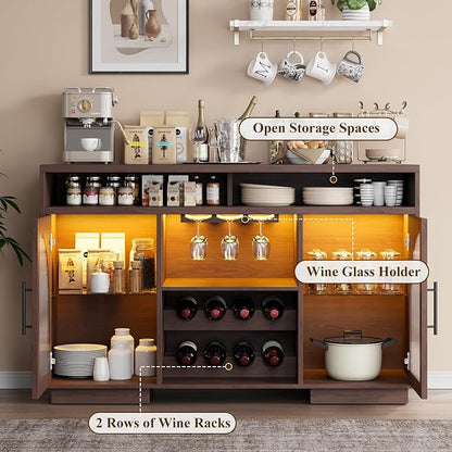 Wine Bar Cabinet, Arched Glass Doors, Wine Rack, Adjustable Shelves, Sideboard - Image 6